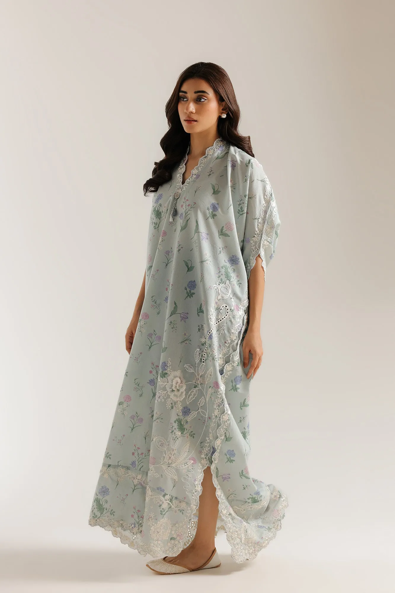 Embroidered Kaftan in Dusty Green