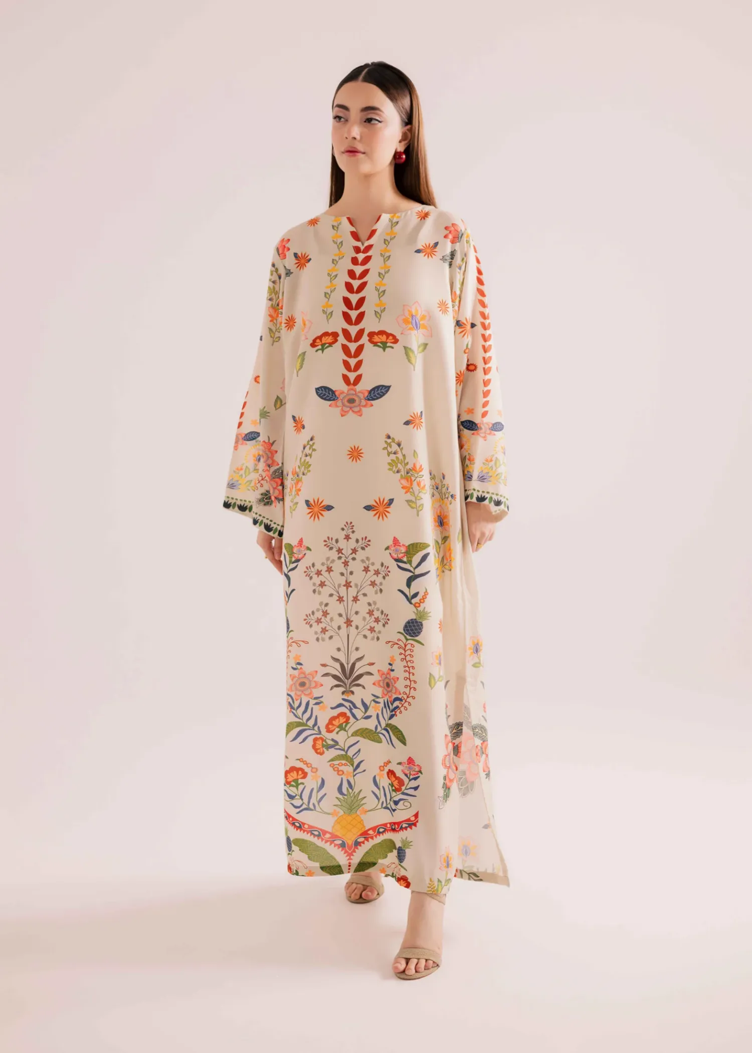 Raw Silk Kaftan in Vanilla