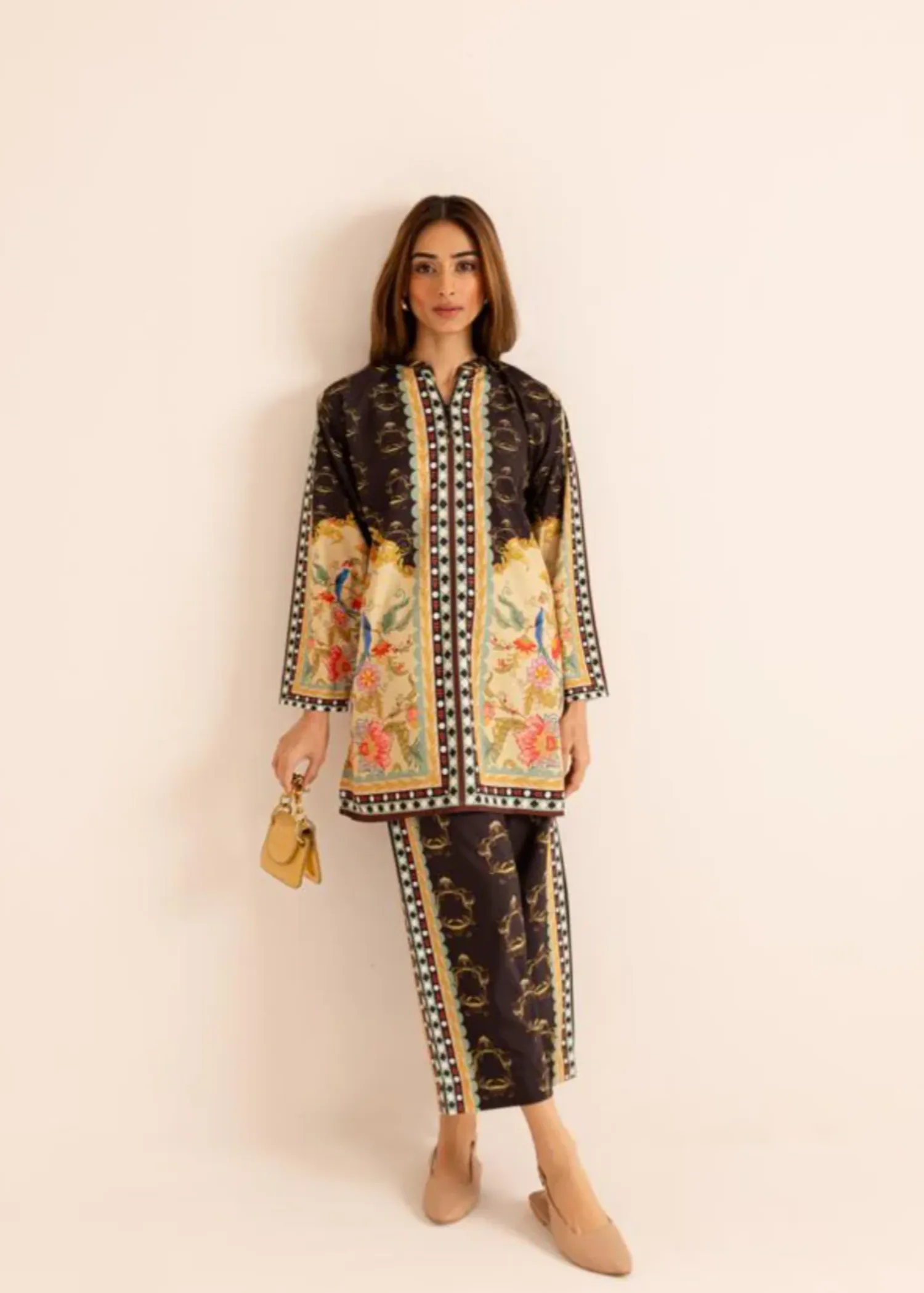 Poly Lawn Co-ord Set in Dark Brown
