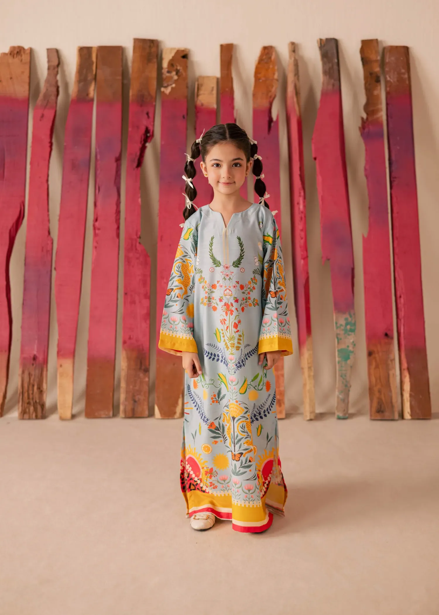 Raw Silk Kaftan in Multi