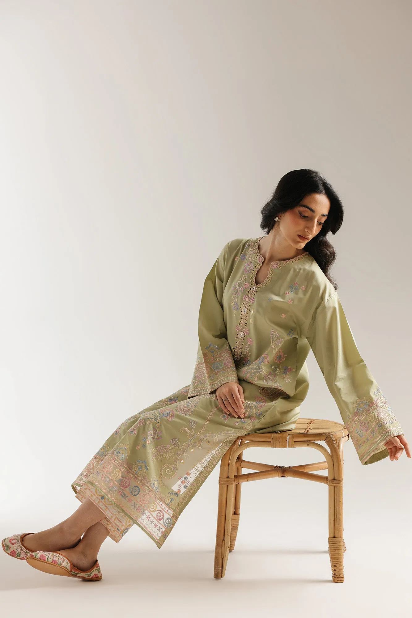 Embroidered Suit in Pale Green