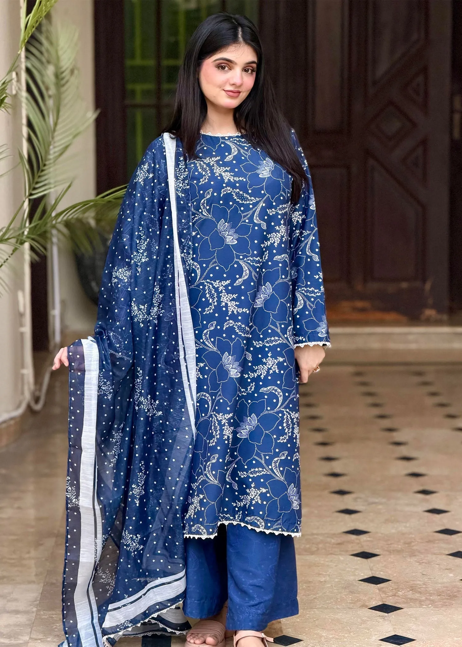 Raw Silk Kurta Set in Blue