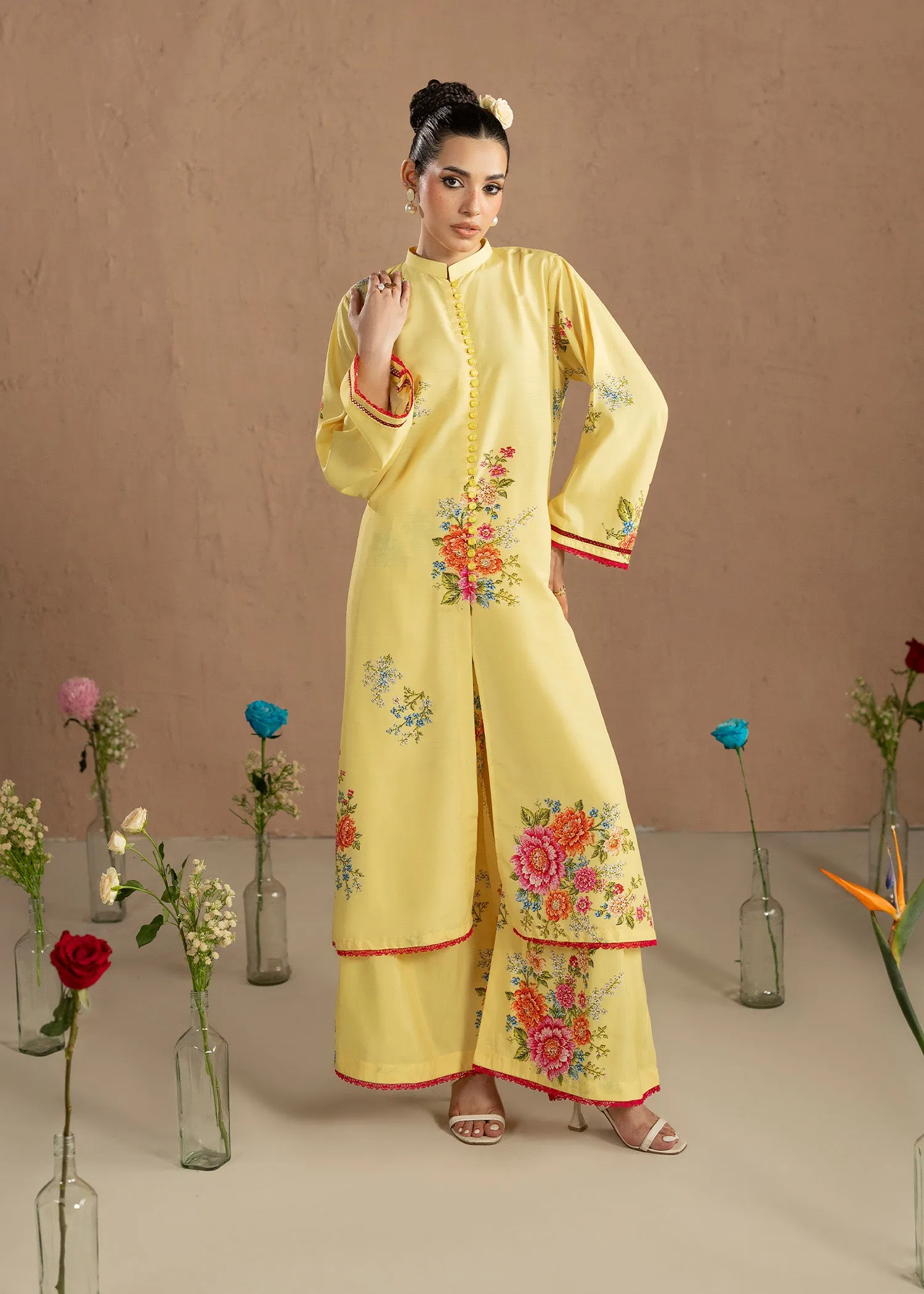 Poly Silk Kurta Set in Butter