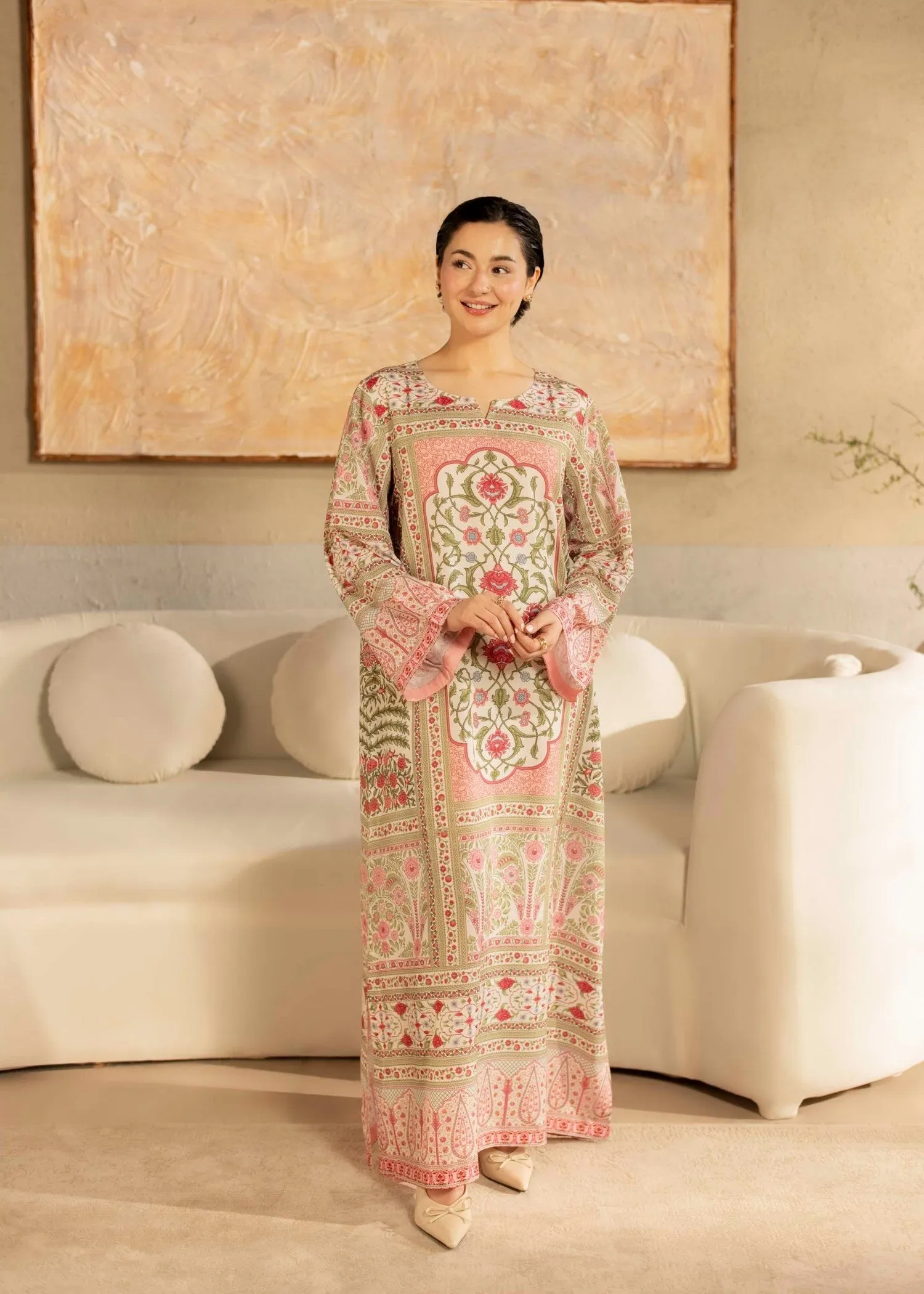 Lawn Kaftan in Peach Pink