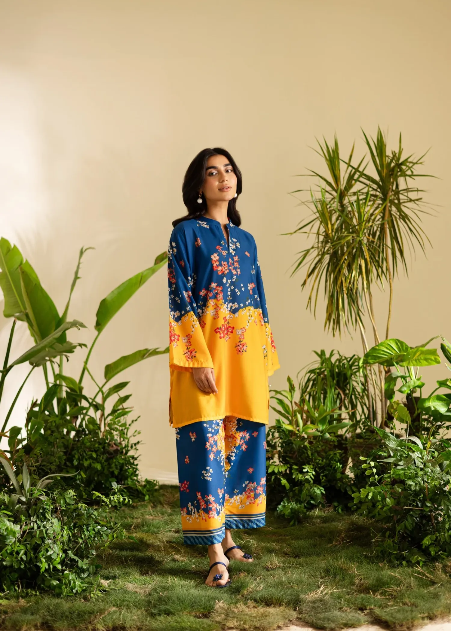 Poly Lawn Co-ord Set in Blue