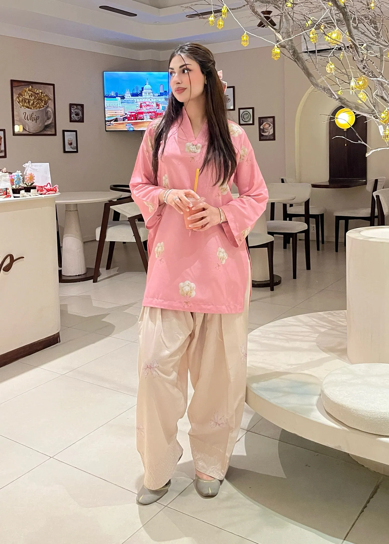 Printed Kurta Set in Pink