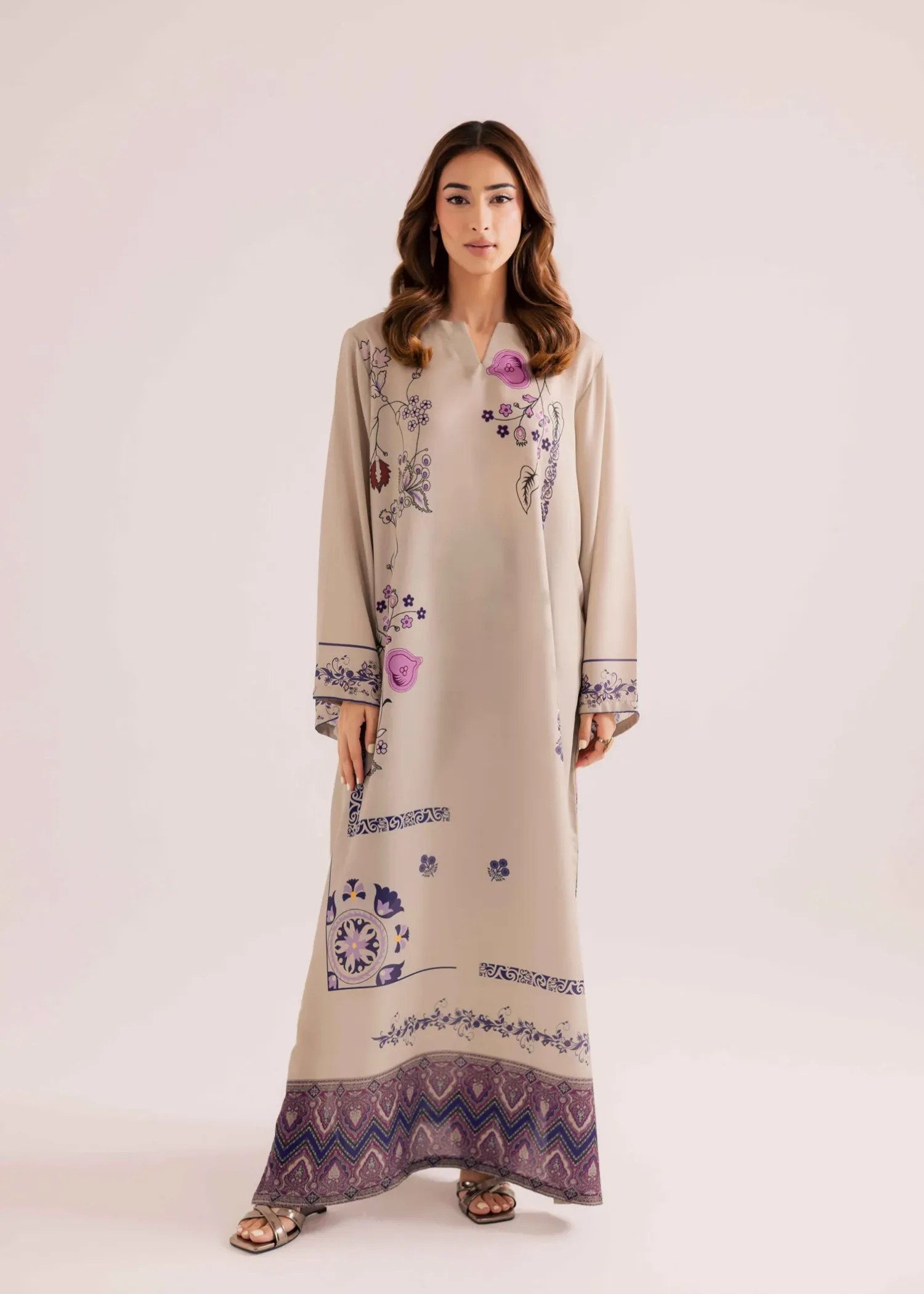 Raw Silk Kaftan in Beige