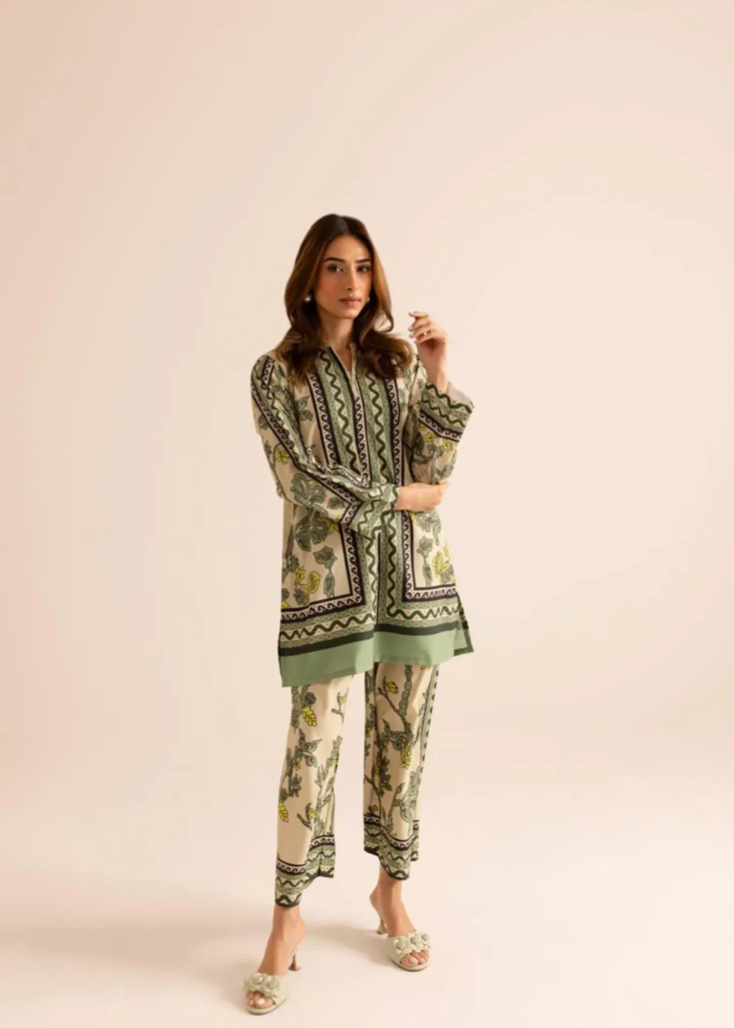 Poly Lawn Co-ord Set in Tea Green