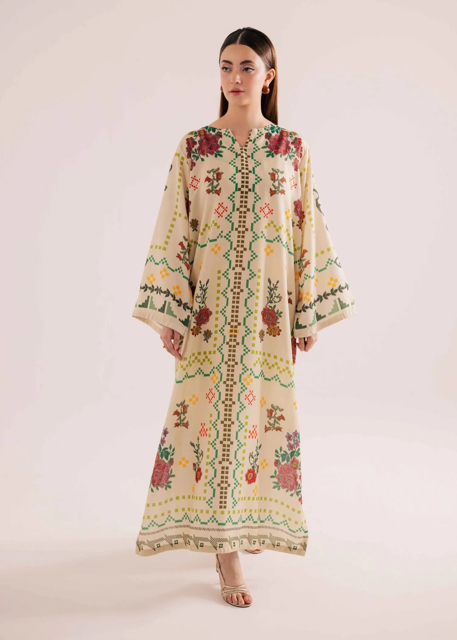 Raw Silk Kaftan in Vanilla