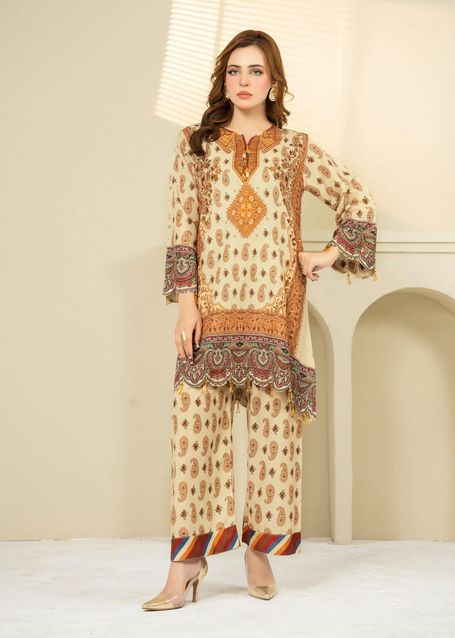 Lawn Kurta Set in Beige