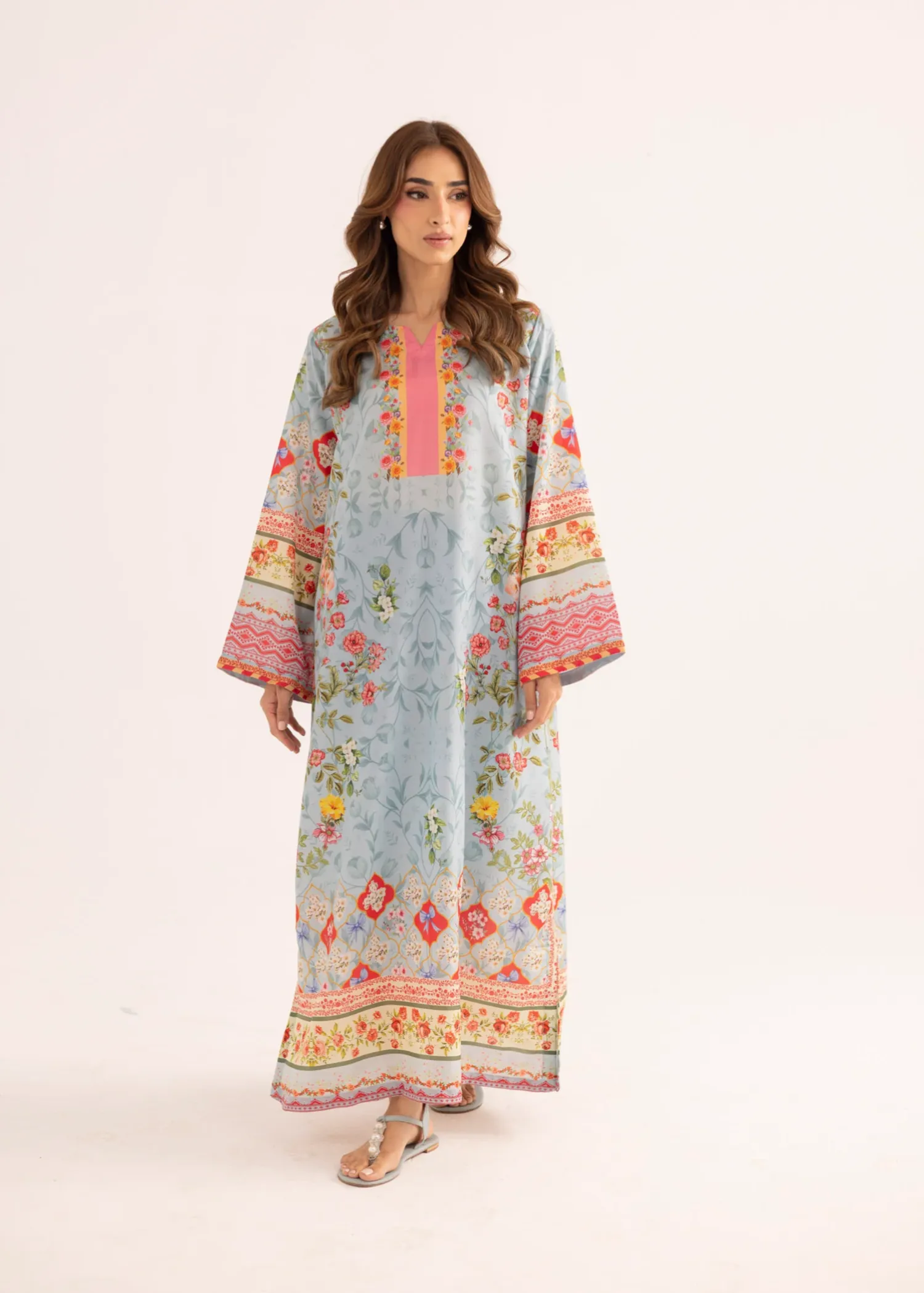 Lawn Kaftan in Ice Blue